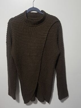 Ashley Stewart Chocolate Brown Waffle Turtleneck Sweater